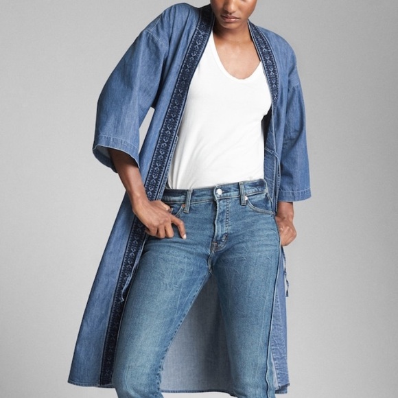 Gap Denim Embroidered Kimono Duster 